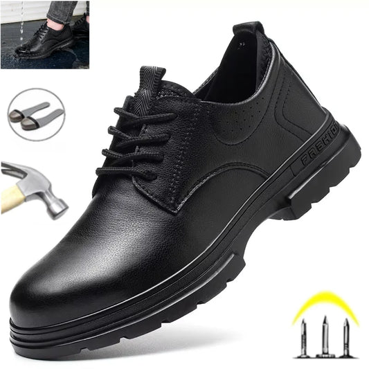 Fashion 2026 Genuine Leather Waterproof Men Safety Shoes Boots Work Sneakers Indestructible Steel Toe Nail Proof Male Footwear