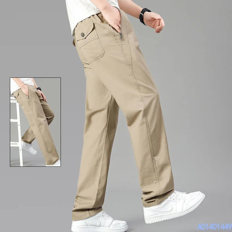 Men's Cotton Relaxed Fit Pants Full Elastic Waist Casual Sportswear Twill Pants Running Sweatpants Casual Cargo Pants