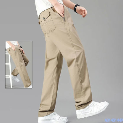 Men's Cotton Relaxed Fit Pants Full Elastic Waist Casual Sportswear Twill Pants Running Sweatpants Casual Cargo Pants