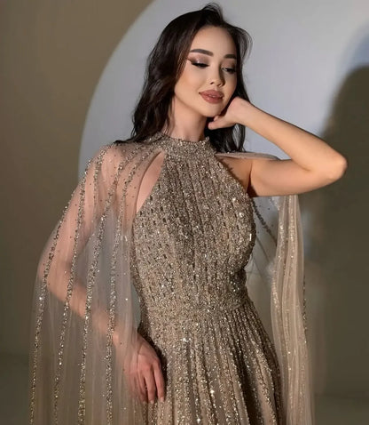 Customized Elegant Prom Dresses Off Shoulder Long Sleeves O-Neck Evening Dresses Robes De Party Dresses