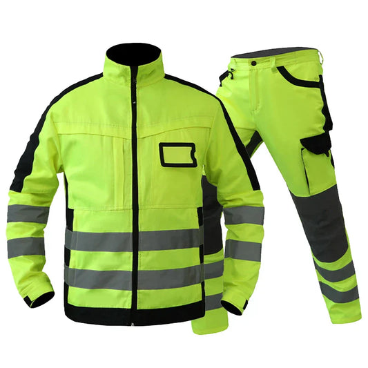 Men's Workwear Suit Work Suit Fluorescent Yellow Work Jacket and Pants Set with Multi Pockets Work Wear