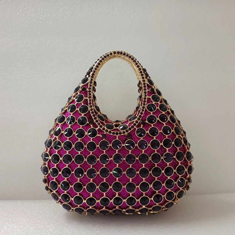 Women Large Capacity Handbag Luxury Green Rhinestone Evening Party Bags Wedding Bridal Crystal Clutches Top-handle Purse