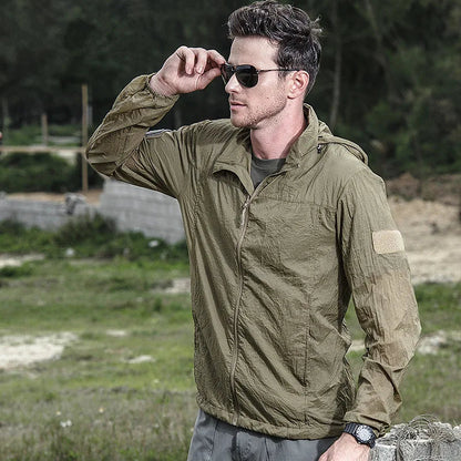Summer Lightweight Tactical Jacket Men's Windbreaker Thin Skin Hooded Raincoat Quick Dry Breathable Waterproof Jacket