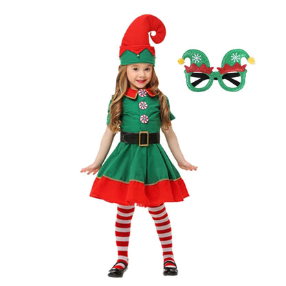 2025 Girl Boy Christmas Elf Costumes Santa Claus Suit Festival Halloween Cosplay Sets Green Elves Clothes