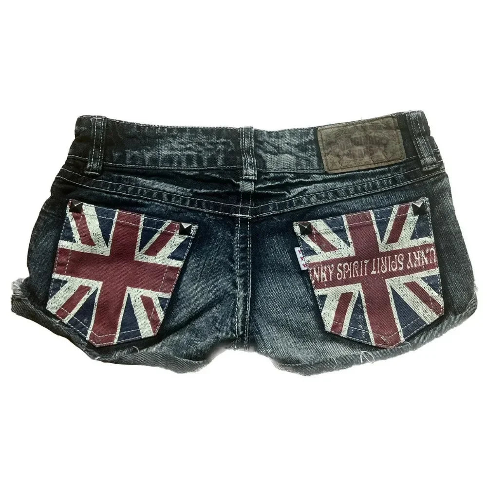 Hip hop fashion street clothing graphic printing style women black shorts ins y2k goth slim denim shorts