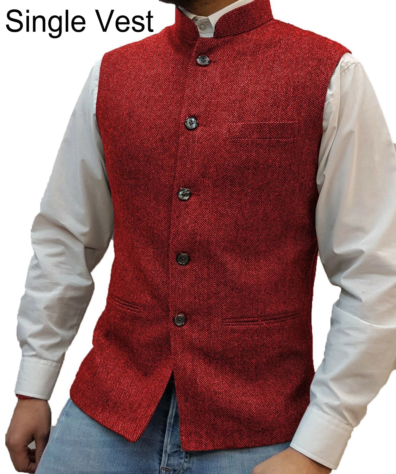 Suit Vest Men Vintage Slim Solid Stand Collar Vest Tops Male Business Casual Sleeveless Jackets Man Wedding Waistcoat