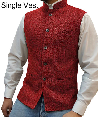 Suit Vest Men Vintage Slim Solid Stand Collar Vest Tops Male Business Casual Sleeveless Jackets Man Wedding Waistcoat