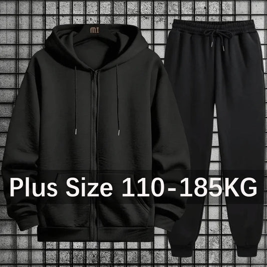 Plus Size Men's Tracksuit Hooded Sweatshirts Sports Sweatpants Zipper Jacket Coats Casual Jogging Pants Male Clothing 110-185KG