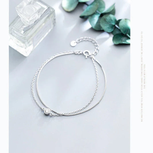 Nouveau Bracelet Lumineux Transparent en Zircon Cubique Double Couche pour Femme, en Argent Sterling 925, Style Minimaliste, Accessoire de Bijouterie Fine