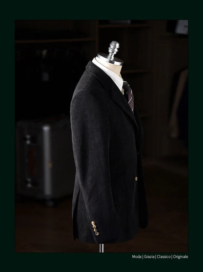 High-Quality Corduroy Men Suits 1 Pieces Classic Casual Single Breasted Groom Tuxedos Tailor Made Jackets Male Blazers Costume