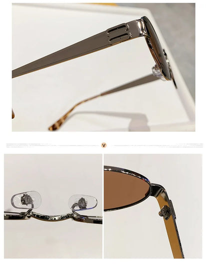 Retro Small Oval Metal Frame Women Sunglasses UV400 Thin Full Rim Men Punk Sun Glasses Vintage Shades Lentes De Sol Mujer