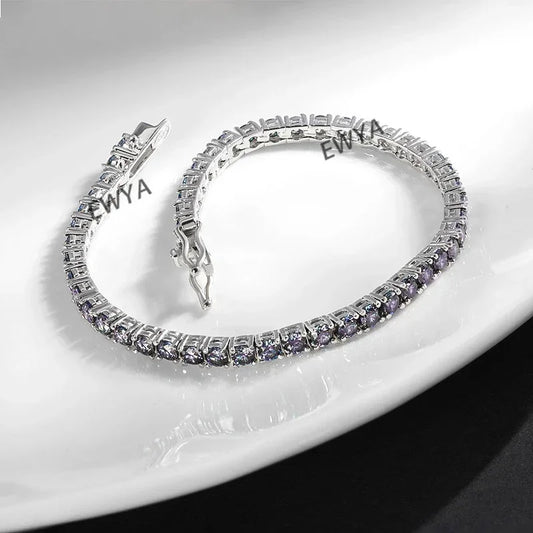 Bracelet de tennis de luxe en moissanite bleu-vert 3/4/5MM pour hommes et femmes S925, bracelets qui passent le test du diamant rouge, cadeau en gros