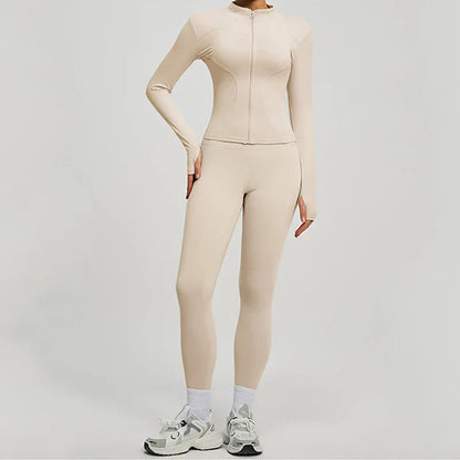 Yoga Coat Sports Top Long Sleeve Jacket Fitness Breathable Women's Tracksuit High Waist Leggings Two Piece Set Gym Clothes
