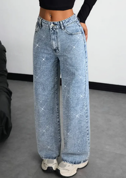 American-style high street retro full-diamond wide-leg jeans for women  new 2025 autumn style versatile and slimming great for a