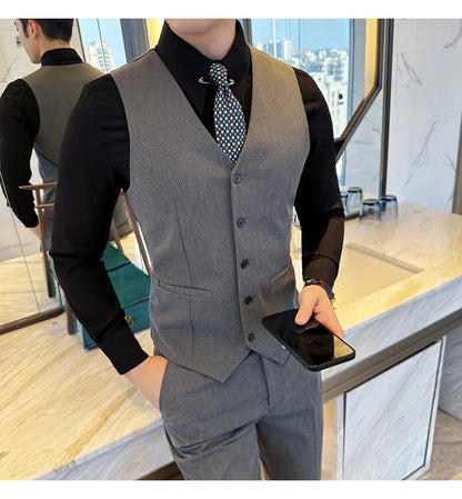 ( Vest + Pants) Men Luxury High Quality Business Suit Vest 2 pieces Formal Groom Wedding Dress Vest Set Fashion Club Clothing