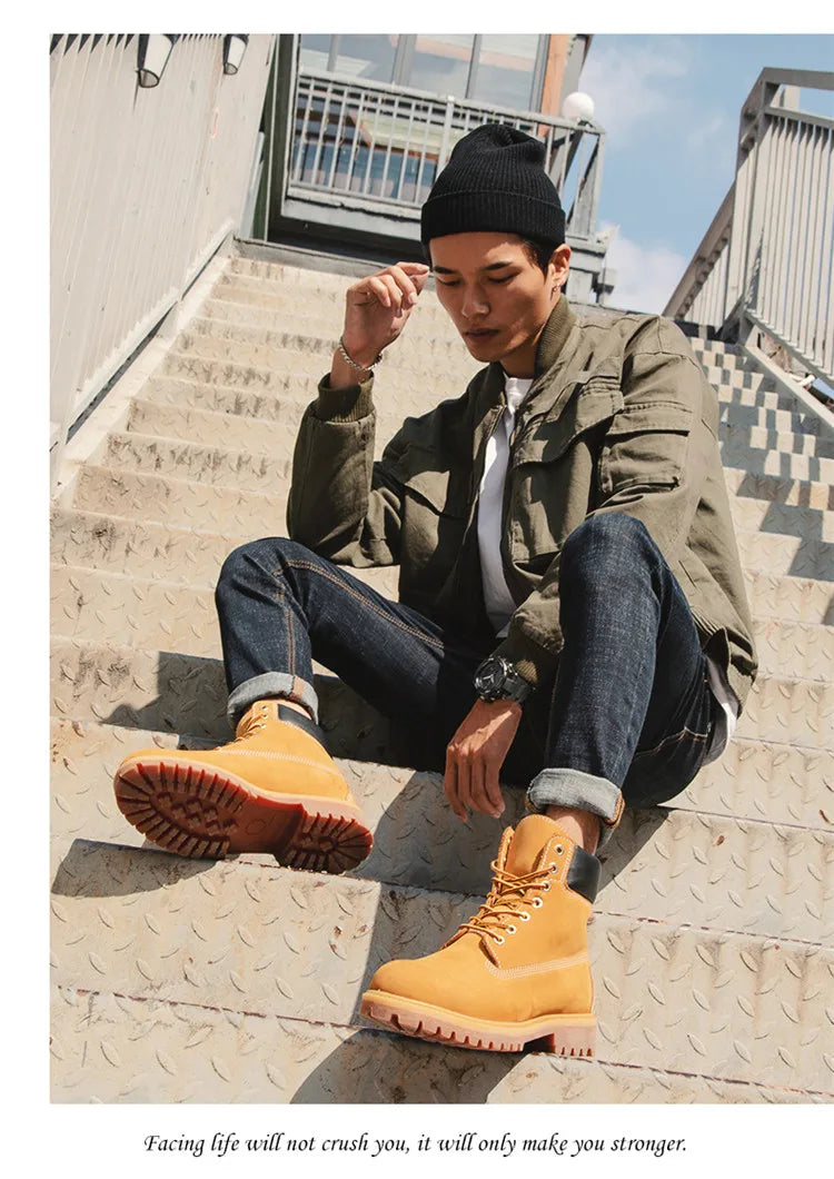 Anti-Slip High-Top  Boots Men's Winter Fce Lined Workwear Boots Briti Sle Boots Rubber Outsole Leather Upper