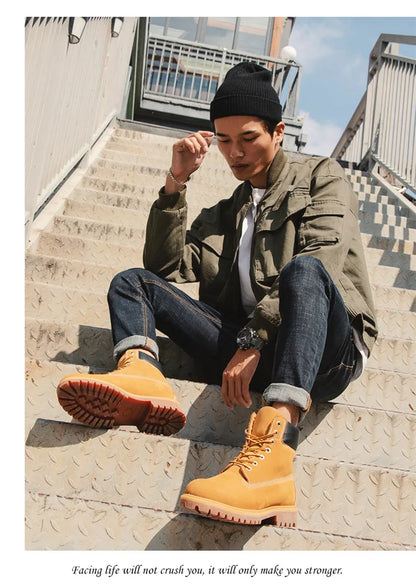 Anti-Slip High-Top  Boots Men's Winter Fce Lined Workwear Boots Briti Sle Boots Rubber Outsole Leather Upper