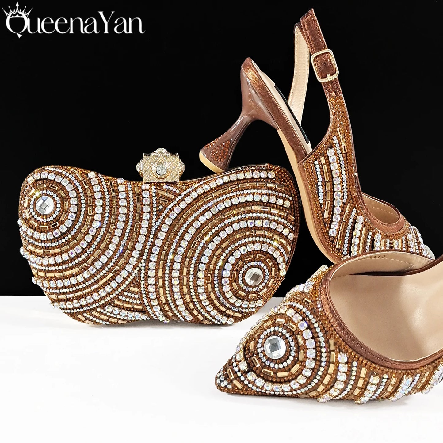 Nigerian Heel Party for Women Silver Color Shoes and Bag Set Rhinestone Handbag Italian Design Wedding INS 2025