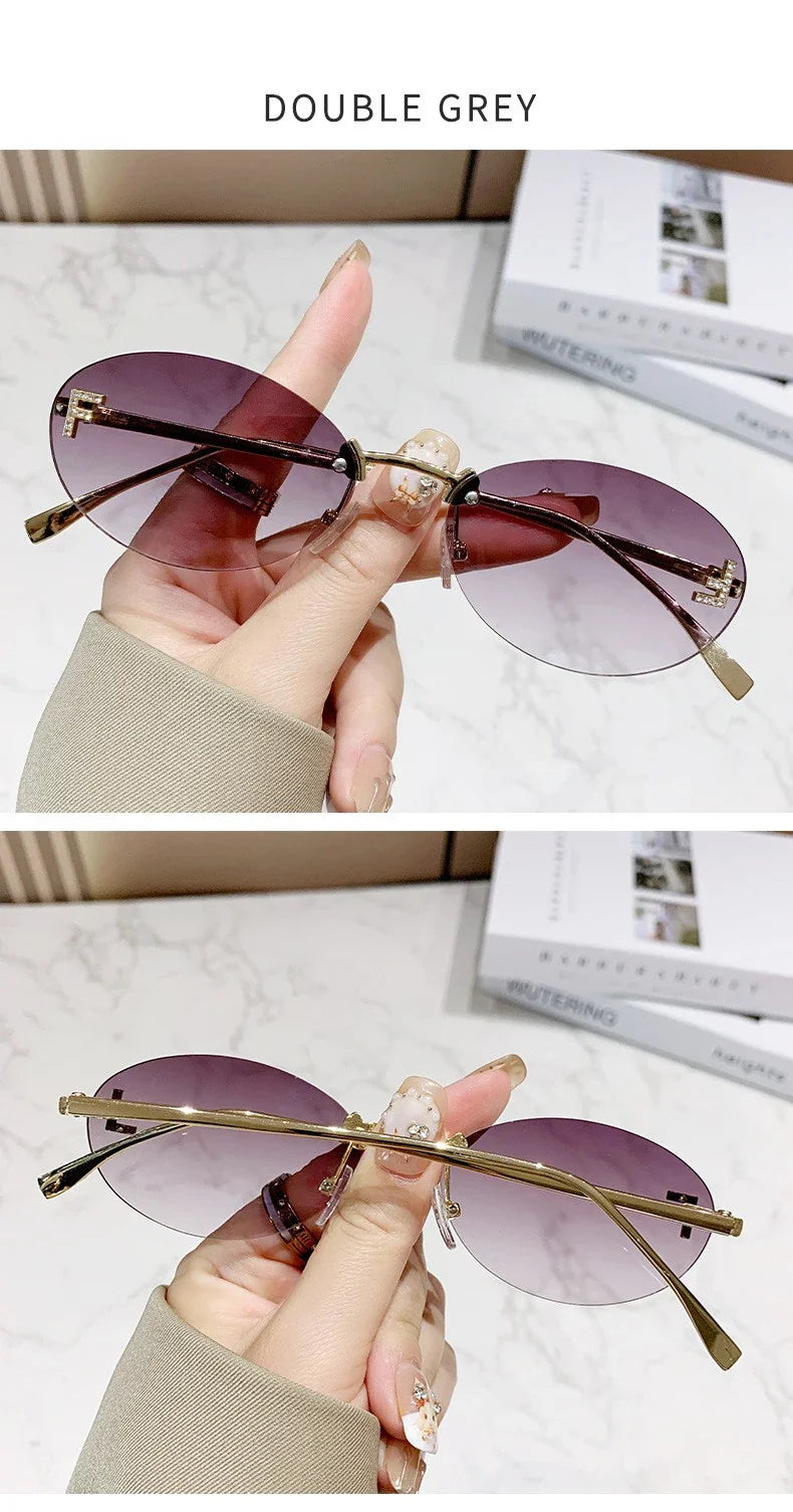 Elegant Diamond Oval Sunglasses Male Letter "F" Rimless Sunglasses  Car Sunglasses  Driving Glasses Sunglasses Women