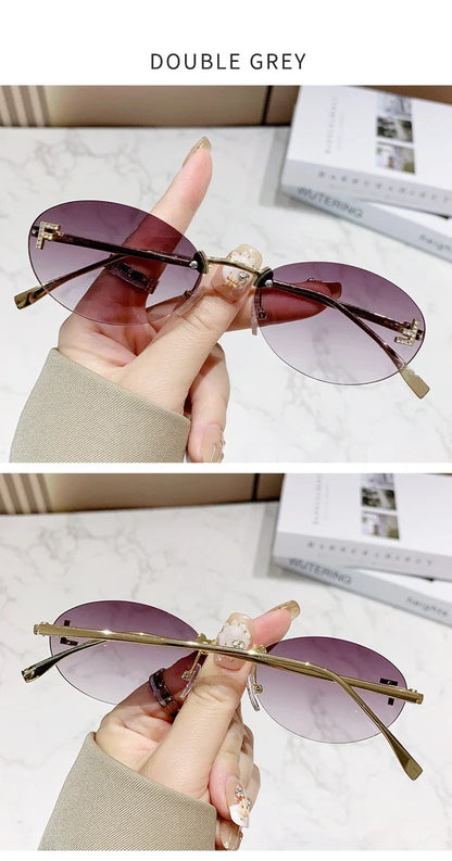 Elegant Diamond Oval Sunglasses Male Letter "F" Rimless Sunglasses  Car Sunglasses  Driving Glasses Sunglasses Women