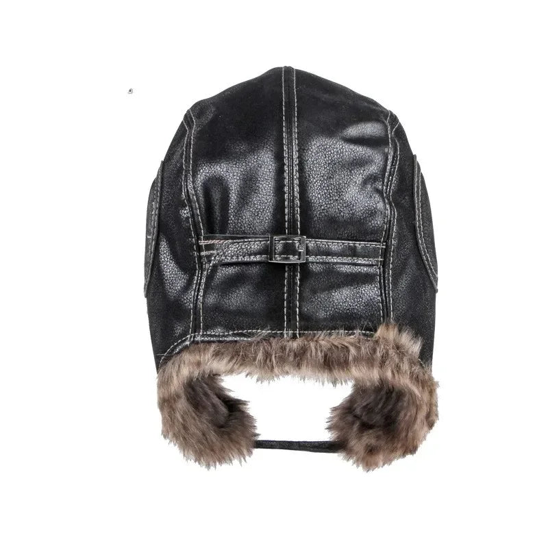 Men's and Women's Outdoor Warm Cap Lei Feng Cap Leather Thickening Riding Cold Cap Winter Warm Ear Protection Pilot Hat