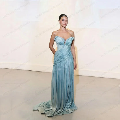 Pleated White Wedding Dress 2026 Strapless A Line Slit Shiny Bridal Gown With Train vestido de noivas para casamento Customized