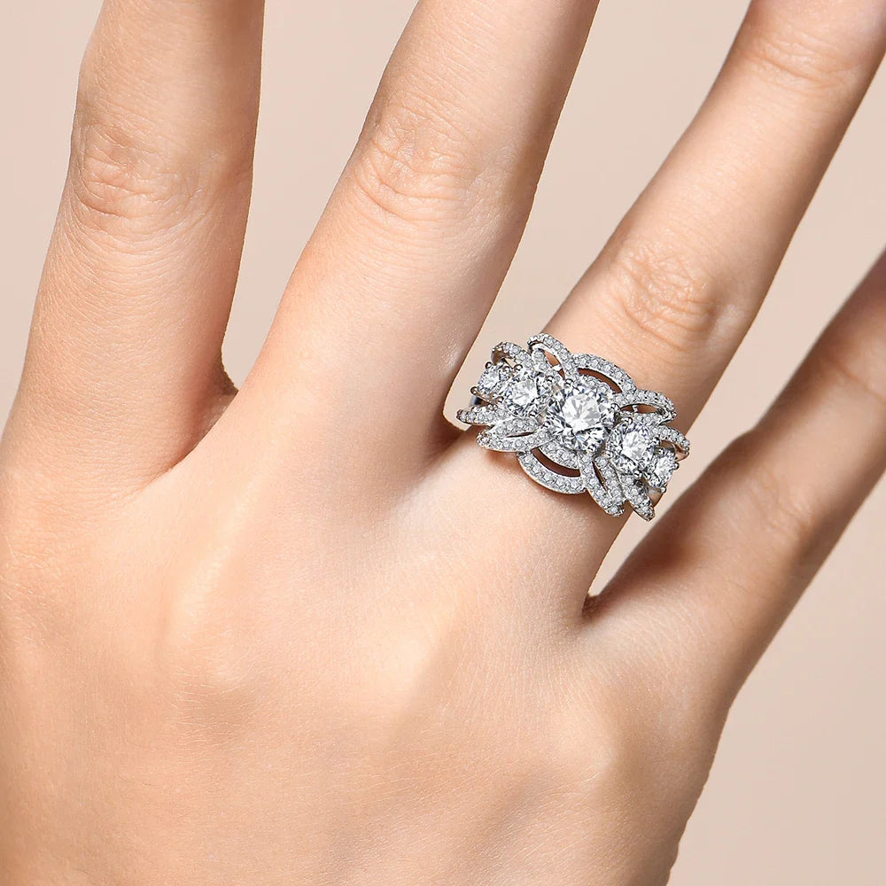Bague en moissanite ronde de luxe ATTAGEMS 1 carat pour femme D VVS1 diamant de laboratoire véritable S925 bague de fiançailles et de mariage en argent massif, test de réussite