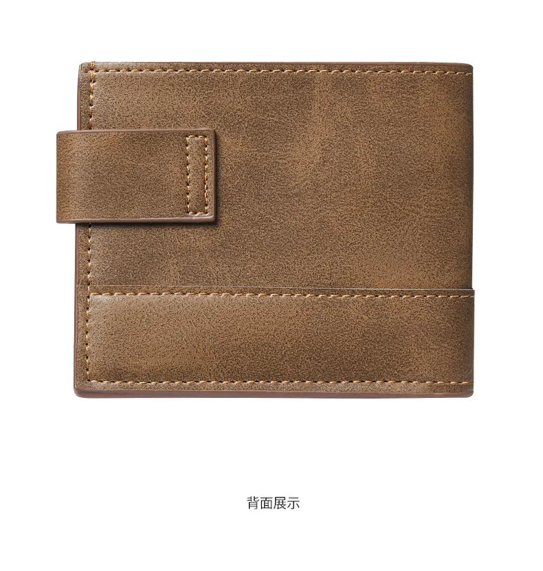 Men's Wallet Pu Leather Short NO Zipper Buckle Wallet Solid Color Wear-Resistant Leather Clip Daily Casual Fashion Zero Wallet