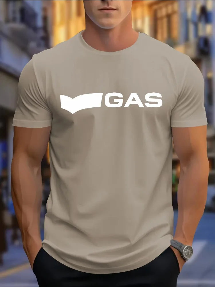 Men's Summer 100% Pure Cotton Fashionable Casual Sports Loose GAS Letter Pattern Printed Round Neck Short Sleeved T-shirt Top