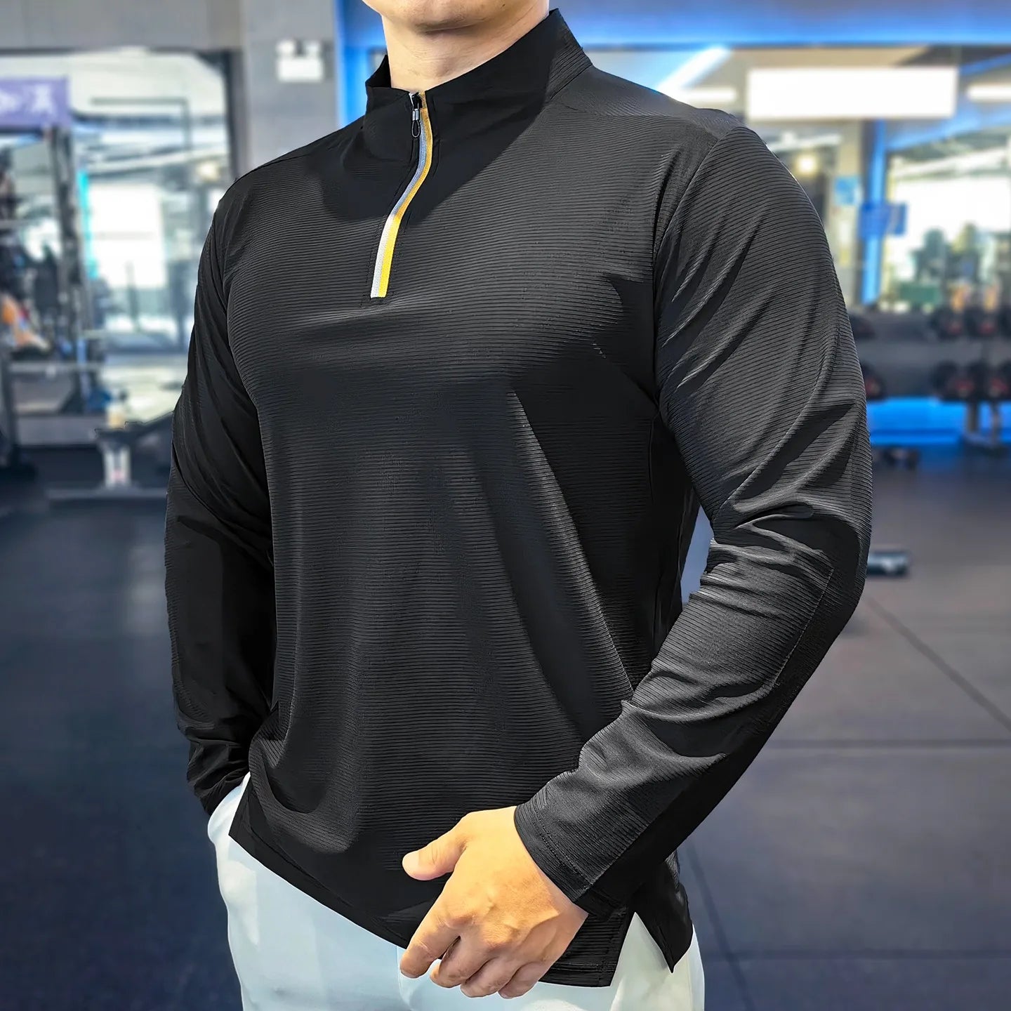 Stand-up Collar Sports Long-sleeved Men Autumn Outdoor Running Gym Fitness Training Clothes Elastic Quick-drying Breathable Top