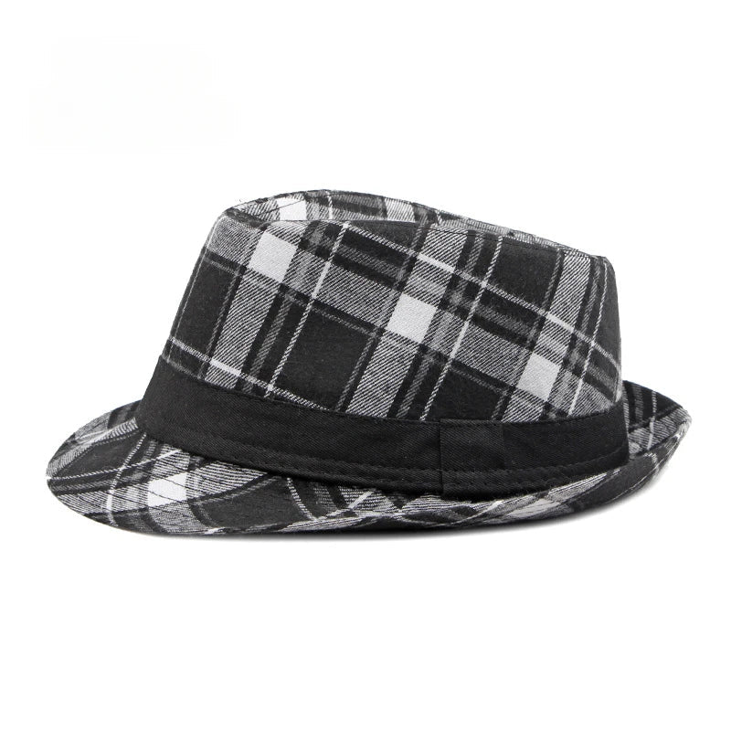 Spring/Summer Classic Versatile Checkered Top Hat Women's British Retro Jazz Fedoras for Men