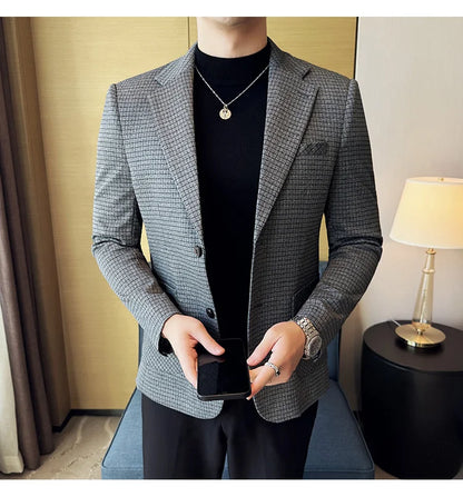 British Style Plaid Suit Jacket For Men 2025 New Business Casual Slim Blazer Formal Wedding Party Suit Dress Coats Men Clothing