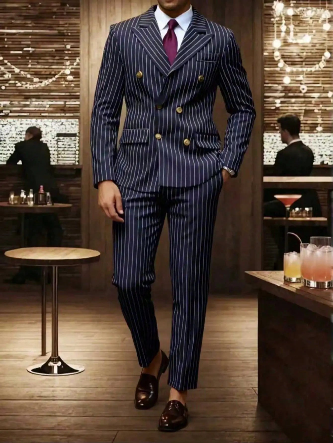 Men's Suit Sets Men's Striped Suits Dress Pants for Business Dinners and Weddings