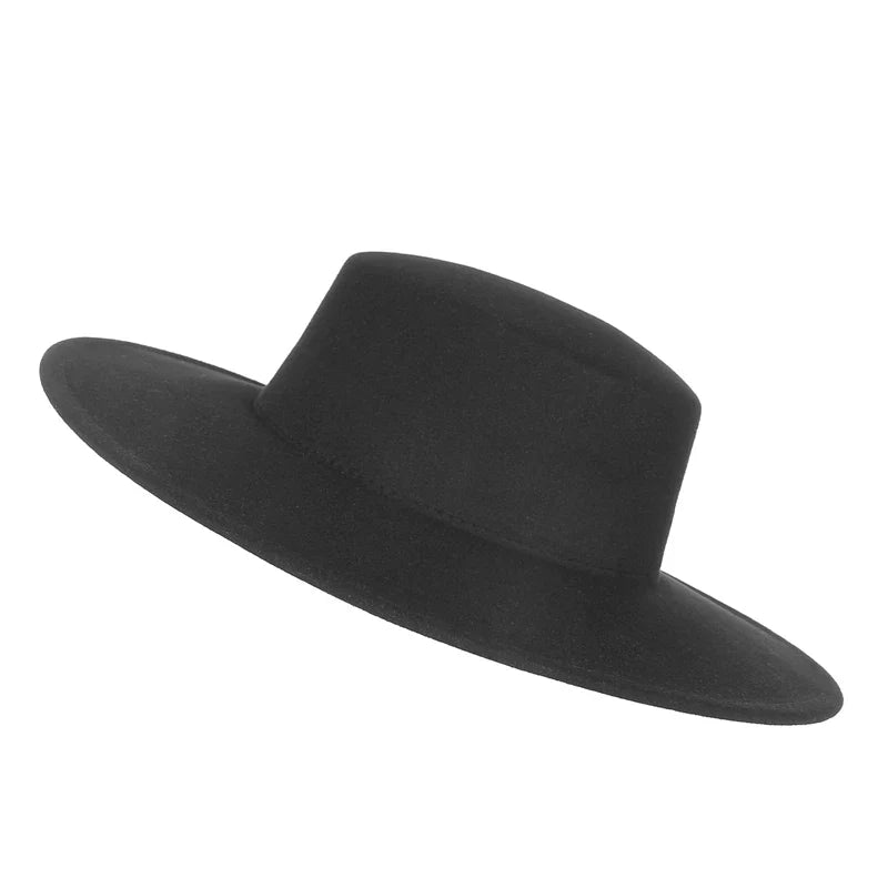 Elegant Women Men Flat Top Wide Brim Fedora Hat Autumn Winter Fedoras Boater Hat Church Panama Hats