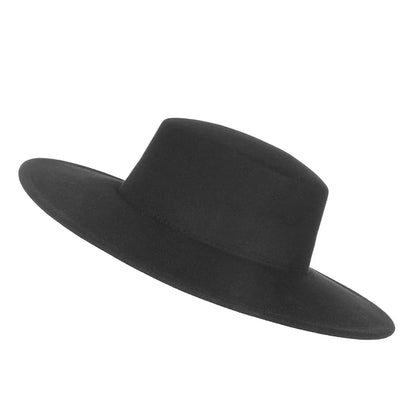 Elegant Women Men Flat Top Wide Brim Fedora Hat Autumn Winter Fedoras Boater Hat Church Panama Hats