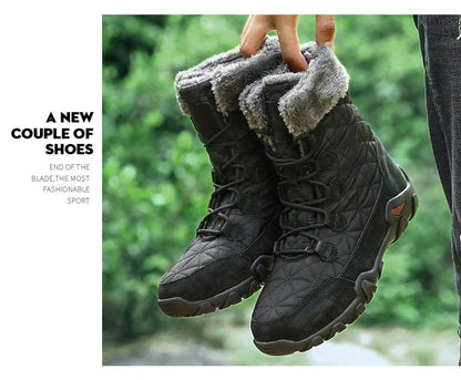New Winter Men Snow Boots Fur Plush Warm Men Ankle Boots Plus Size Waterproof Men Boots Outdoor Non-Slip Hiking Boots Work Shoes