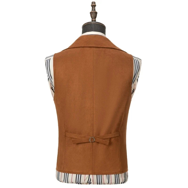 Men Vest Brown Double Button Frosted Velvet Waistcoat For Banquet Birthday Wedding Business Work Formal Set Men Suit Vest