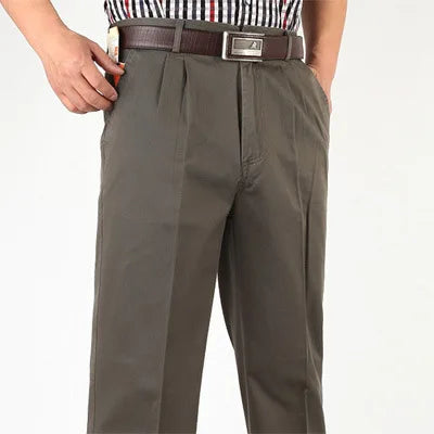 Double Pleated Straight Loose Casual Pants Men Classic Black Trousers High Waist Thick Autumn Cotton  Office Suit Pants 42 44 46