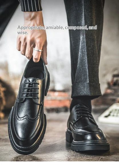 Big Size Men Height Increaseing Dress Brogue Shoes Gentleman Suit Elevator Shoes Oxford Invisible Heel 4/7/9CM Wedding Man Shoes