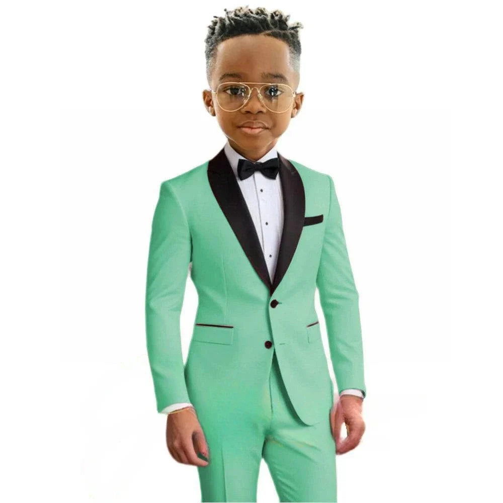 Hot Sale Boy's Solid Suit Set 2 Pieces Jacket Pants Formal Shawl Lapel Kids Tuxedo For Birthday Party School Performance Wear