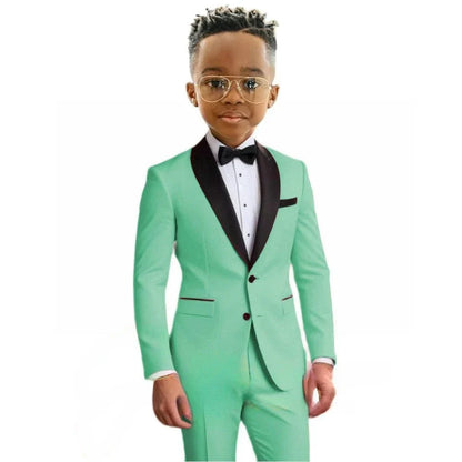 Hot Sale Boy's Solid Suit Set 2 Pieces Jacket Pants Formal Shawl Lapel Kids Tuxedo For Birthday Party School Performance Wear