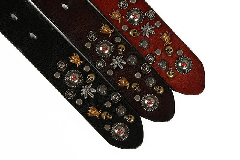 3.8CM Male Top Layer Luxury Designers Cowskin Genuine Leather Belts Men Alloy Pin Buckle Rivets Belt Casual Belt for Jeans