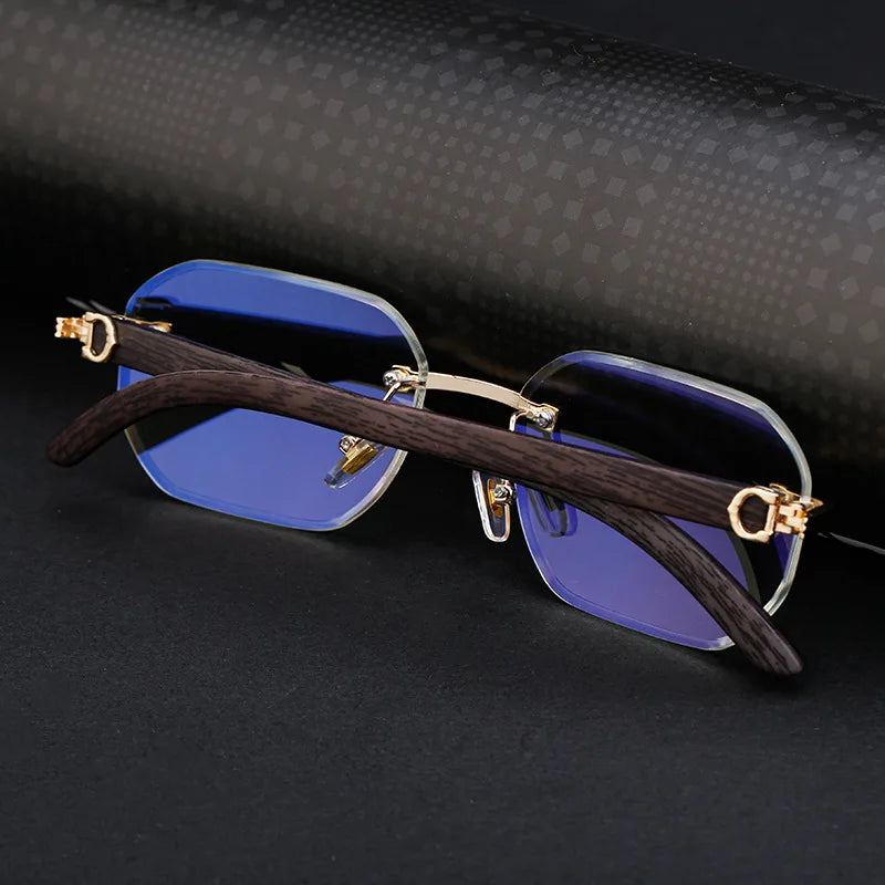 2026 Wooden Rimless Sunglasses Women Trendy Vacation Sunscreen Square Sunglass Men Luxury Vintage Retro Fashion Glasses Occhiali