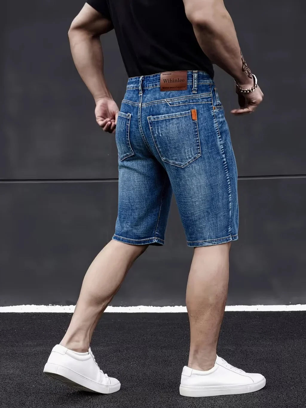 New Business Men's Jeans Casual Straight Stretch Fashion Classic Blue Black Men's Summer Denim Shorts Knee-Length