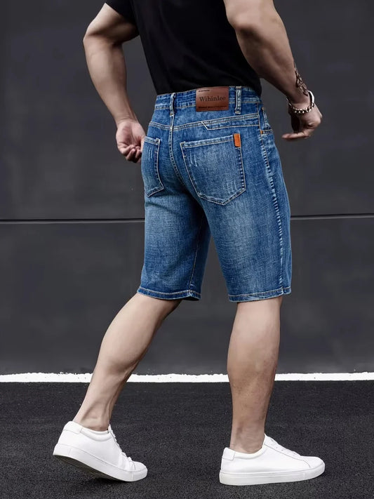 New Business Men's Jeans Casual Straight Stretch Fashion Classic Blue Black Men's Summer Denim Shorts Knee-Length