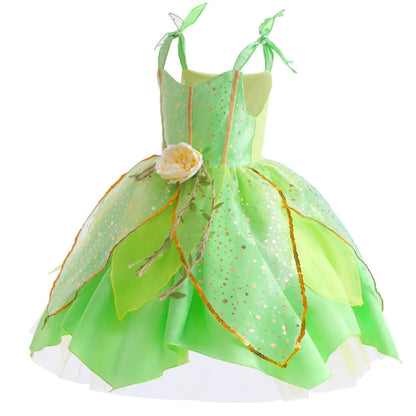 2026 Disney Elf Movie Tinker Bell Girls Play Fairy Dress Green Suspender Skirt With Wings and Flower Christmas Gift for Girls