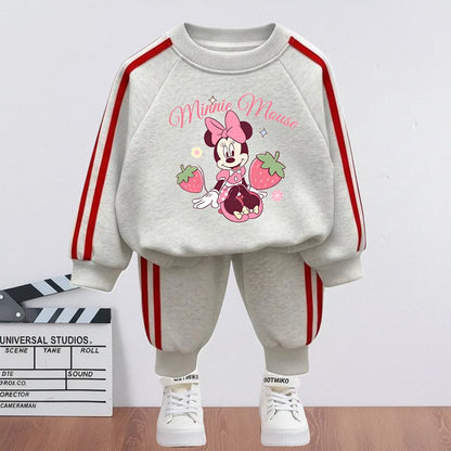 2026 Spring New Style Children Clothing Sets Girls O Neck Hoodies and Side Stripe Trouser Two Piece Kids Casual Sweatshirts Set