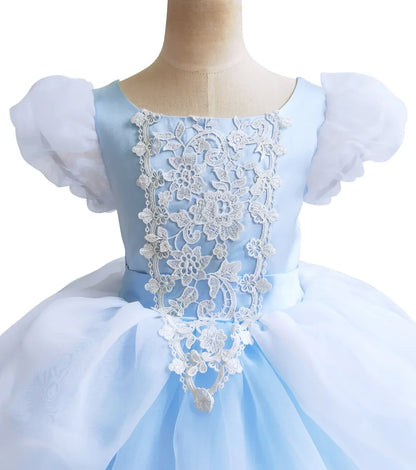2026 Classic Cendrillon Costume Deluxe Lace Dress Birthday Party Role Play Princess Pretend Fairy Tale Grace Ball Gown for Kids