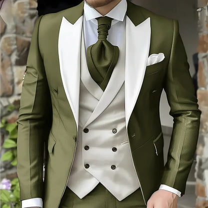 Men's Elegant Peak Lapel Tuxedo 3-Piece Suit with Blazer Vest Formal Men's Suit for Business Prom Business Dinner
