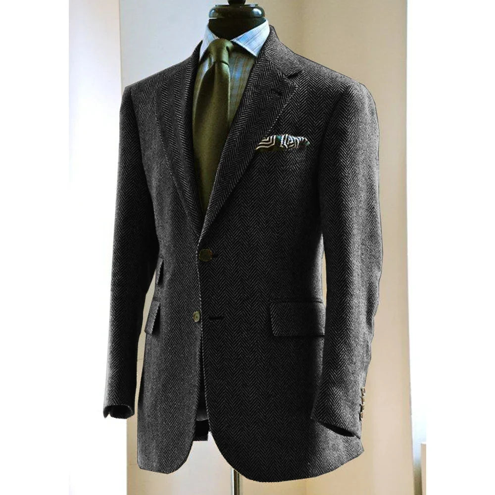Men's Herringbone Blazer Suit Collar Slim Jacket Casual Fashion Jacket 3 Pocket Workwear Men's Summer Suits Formal Man Jackets